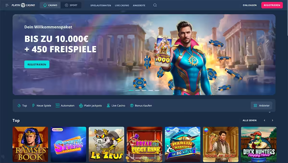 Screenshot of the landing page