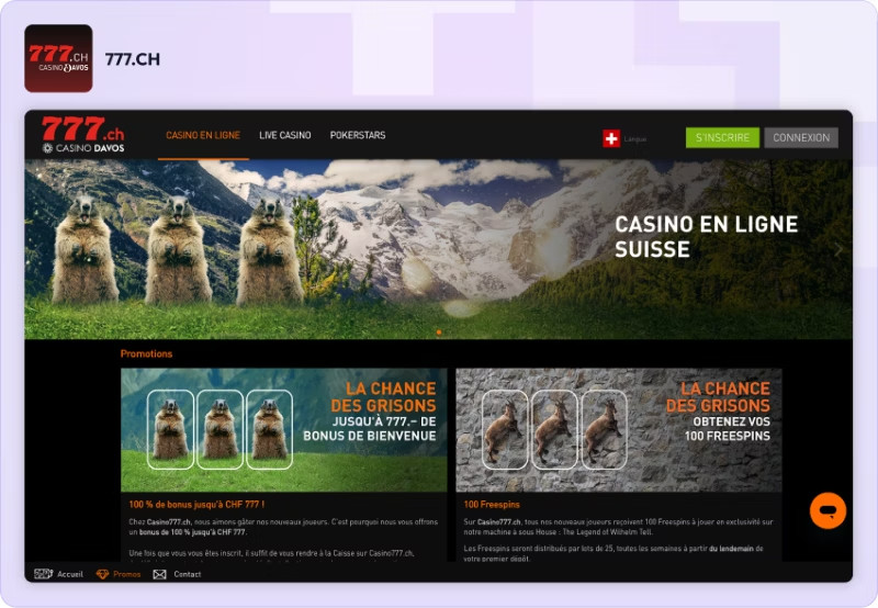 Page d'accueil des bonus de Casino777