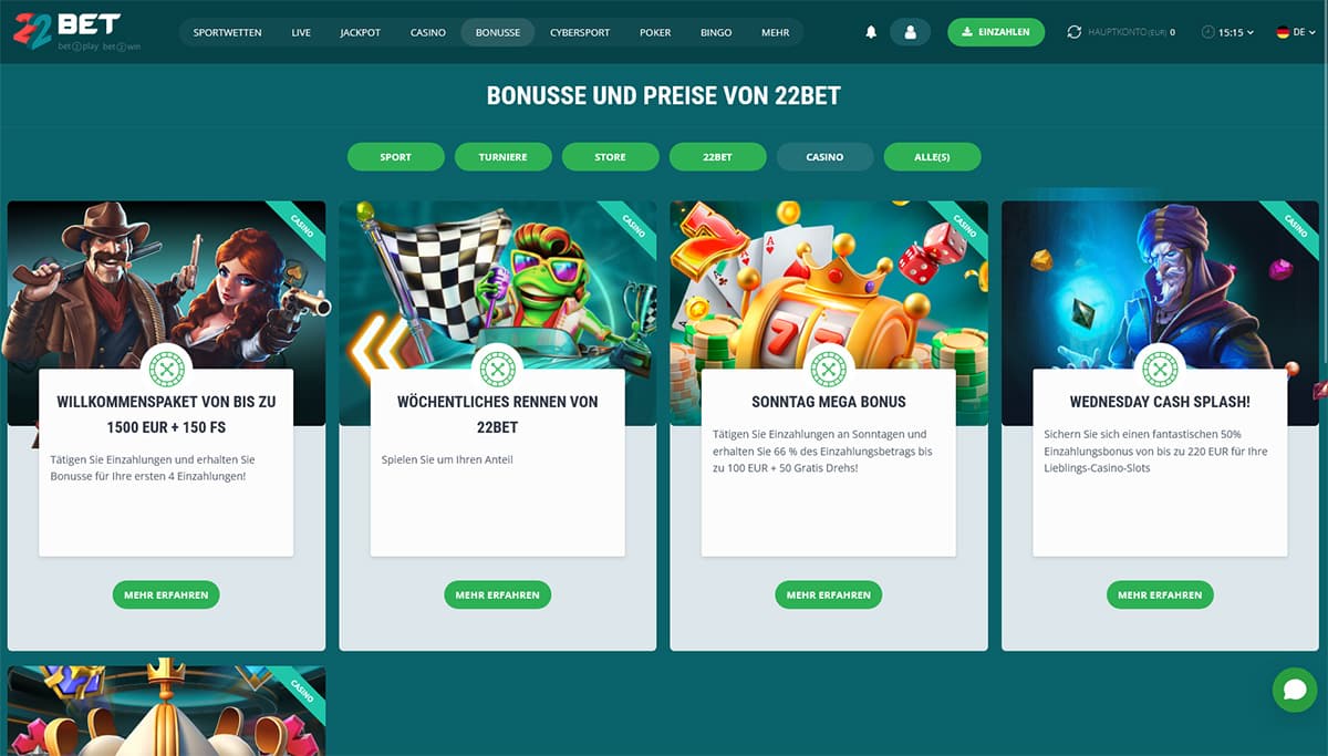 Bonusangebot von 22bet