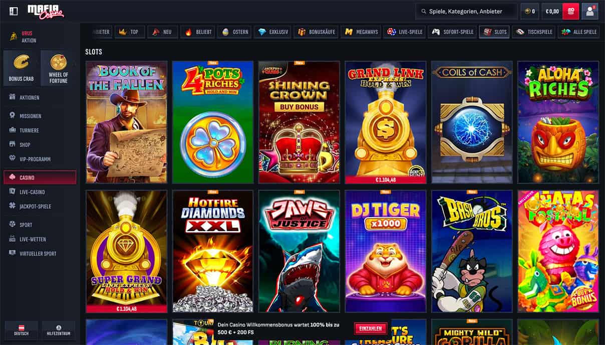 Screenshot of slots at MafiaCasino