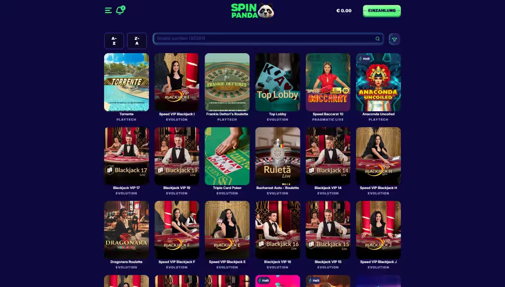 Game-Lobby im SpinPanda Casino