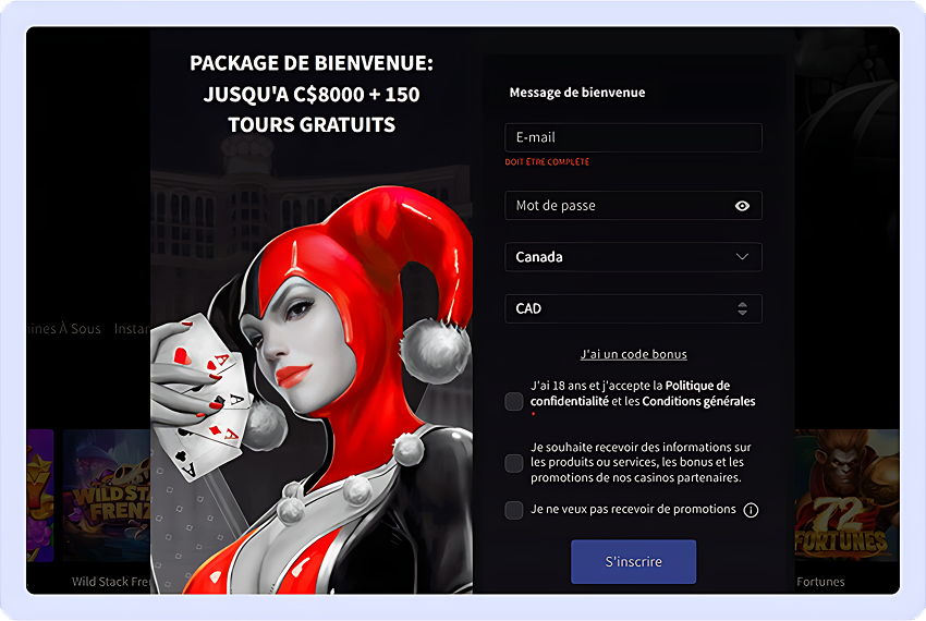 Inscription Mirax Casino