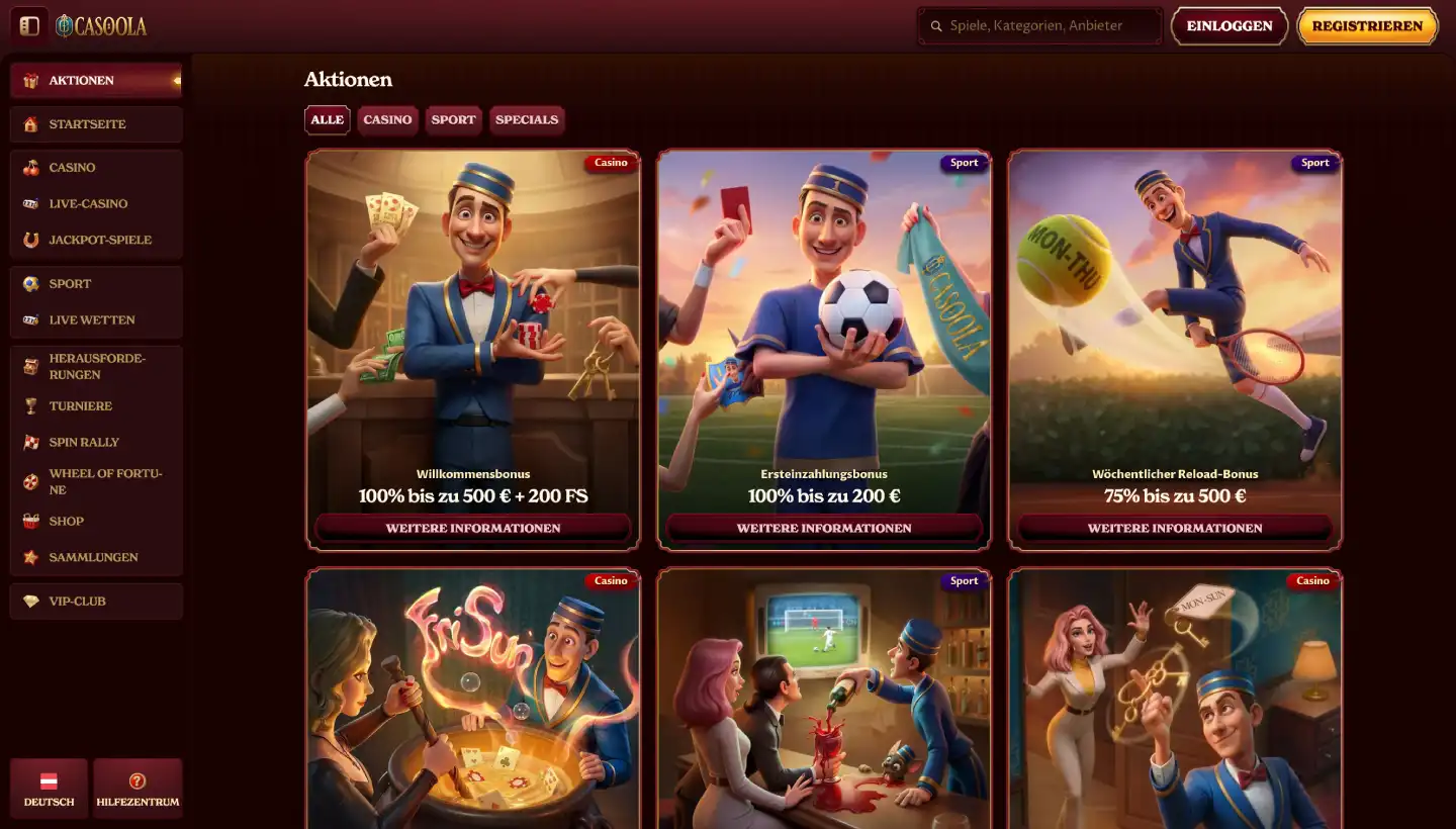 Screenshot of the bonus page at Casoola