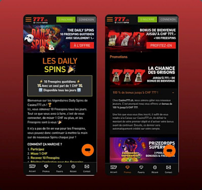 Sélection de bonus sur le site de Casino777