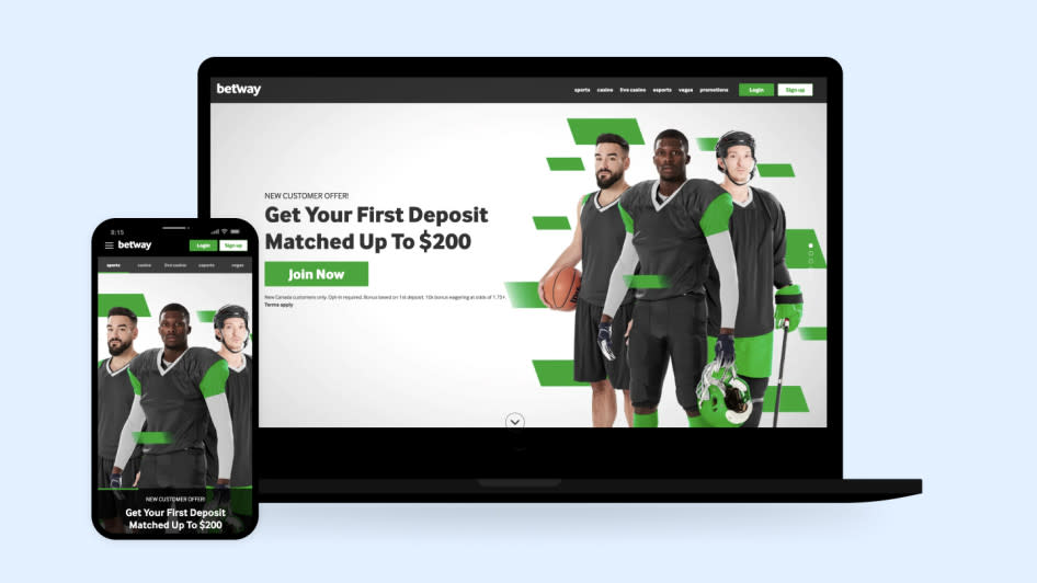 Betway online casino shown on mobile and desktop devices