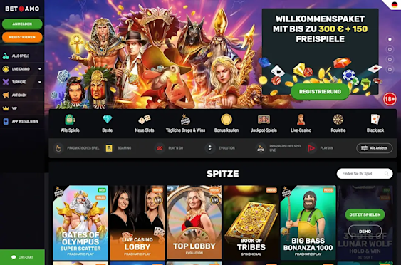 Homepage with welcome bonus