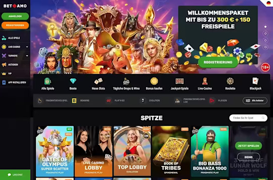 Homepage with welcome bonus