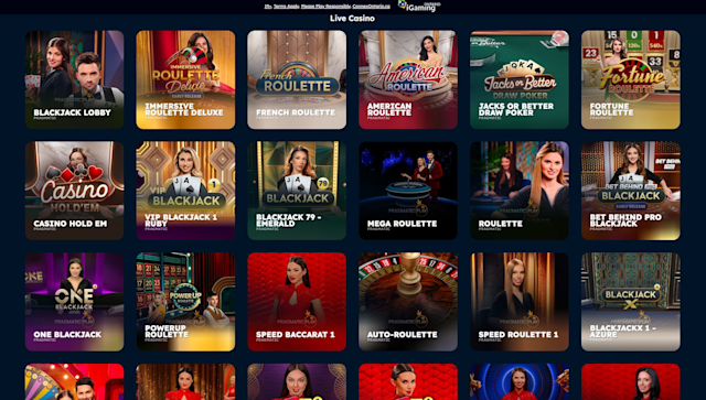Selection of live casino games at Toppz.ca