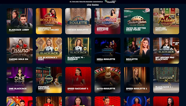 Selection of live casino games at Toppz.ca