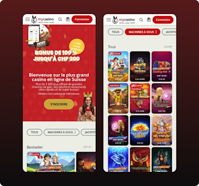 Page d'accueil mycasino et lobby des machines à sous sur mobile