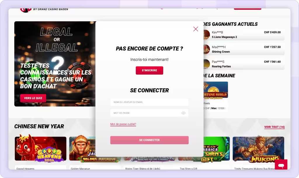 Étape deux pour ouvrir un compte sur Jackpots.ch