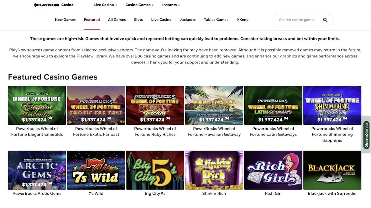 PlayNow Casino - Homepage