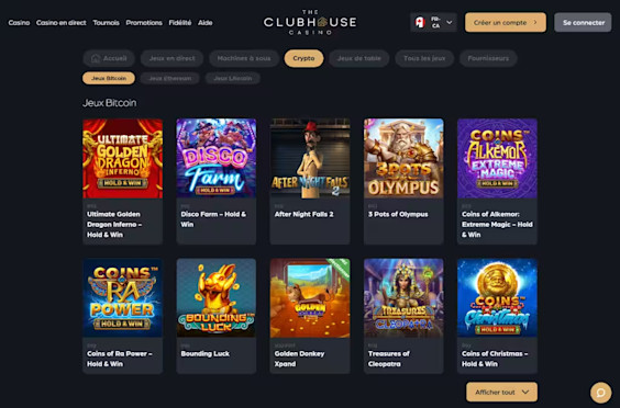 The Clubhouse Casino crypto lobby