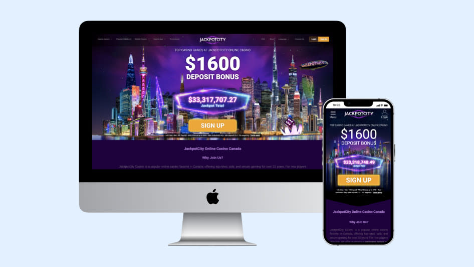 JackpotCity Casino shown on Apple mobile and desktop devices