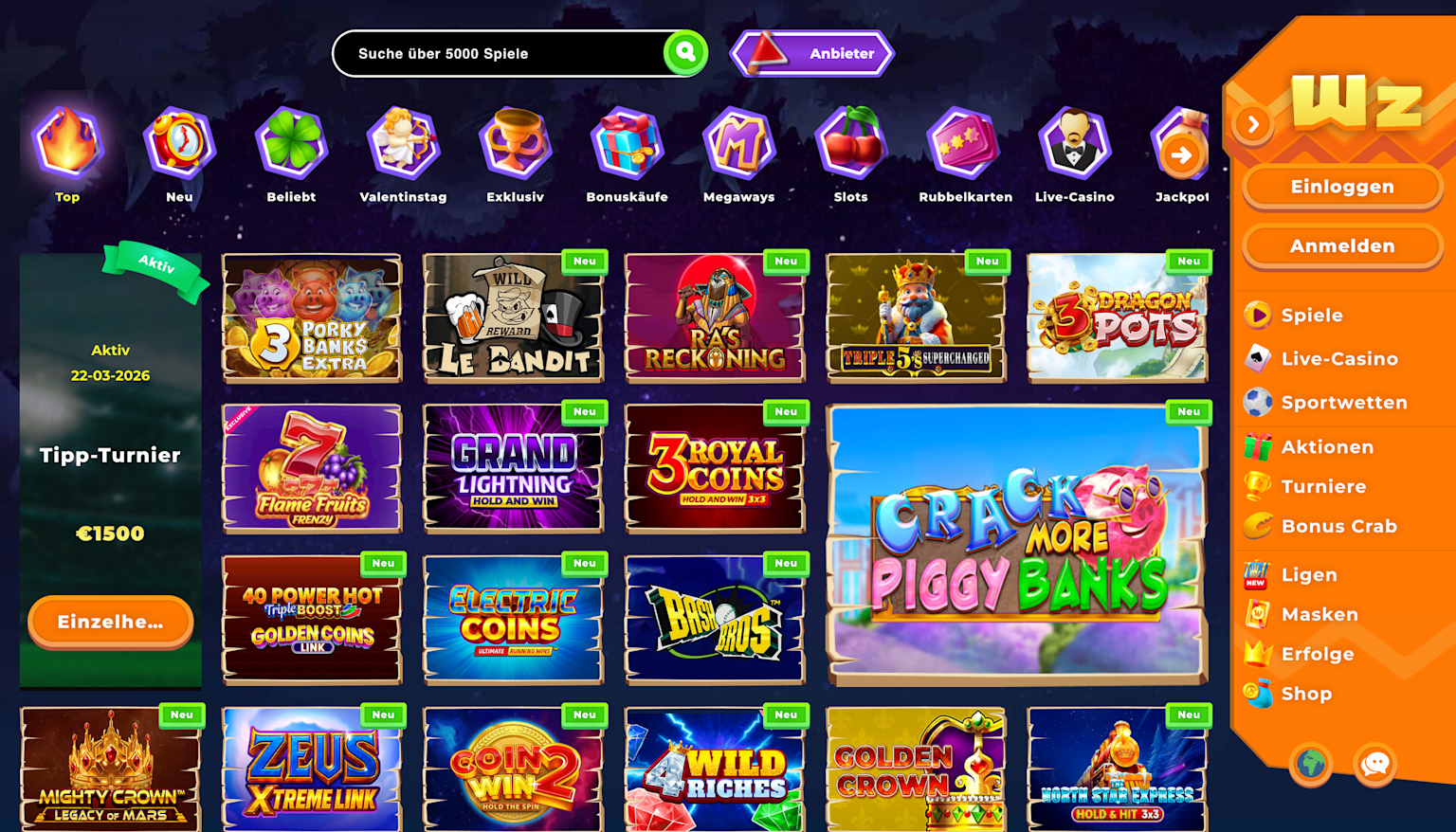 Wazamba Casino games page