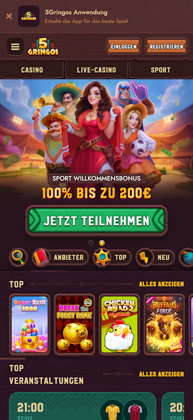 5Gringos Casino mobile Ansicht