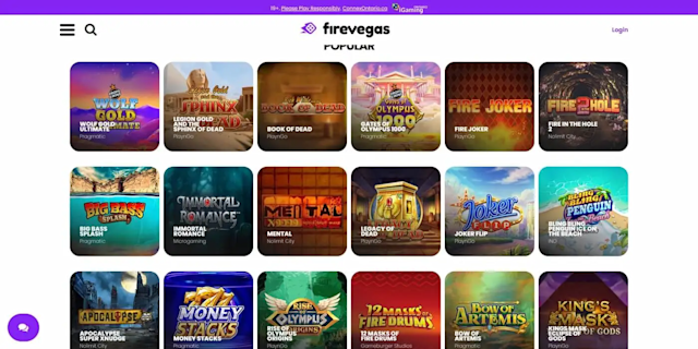 A selection of the popular slot games at Firevegas