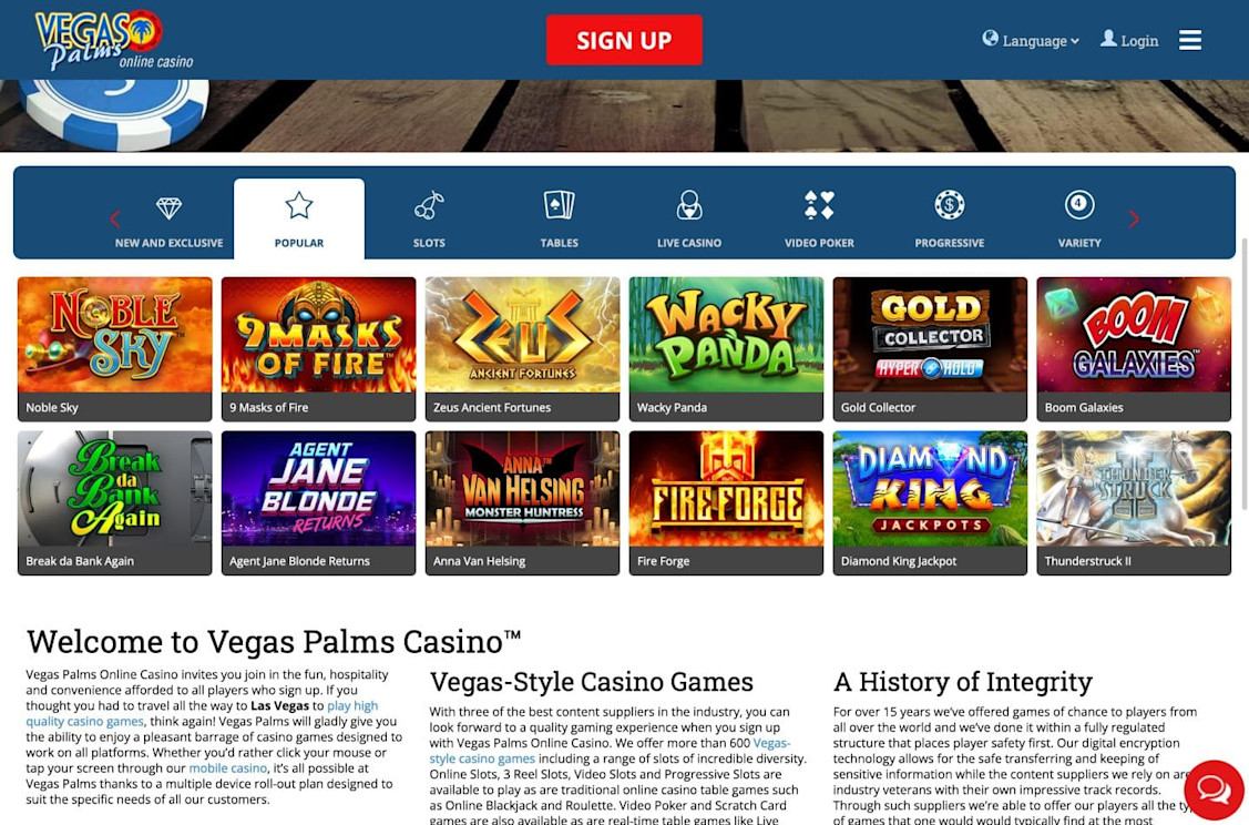 Vegas Palms popular games