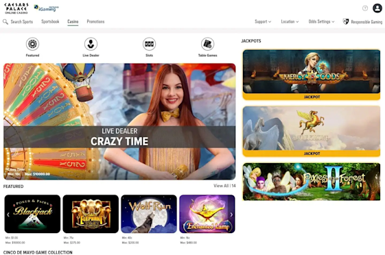 Caesars Palace homepage on a desktop device