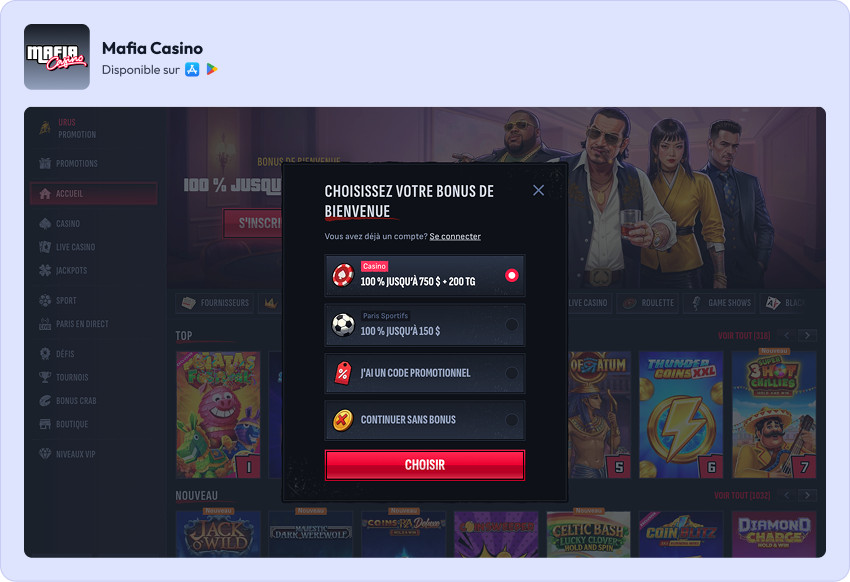 Mafia Casino inscription étape 1