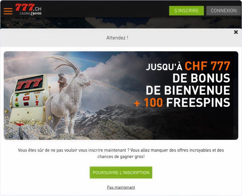 Étape un pour ouvrir un compte sur Casino777