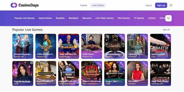 Selection of Live dealer games