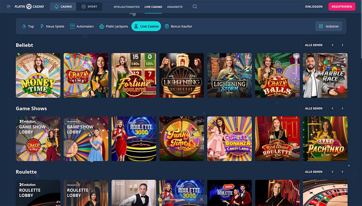 Screenshot of the Live Casino