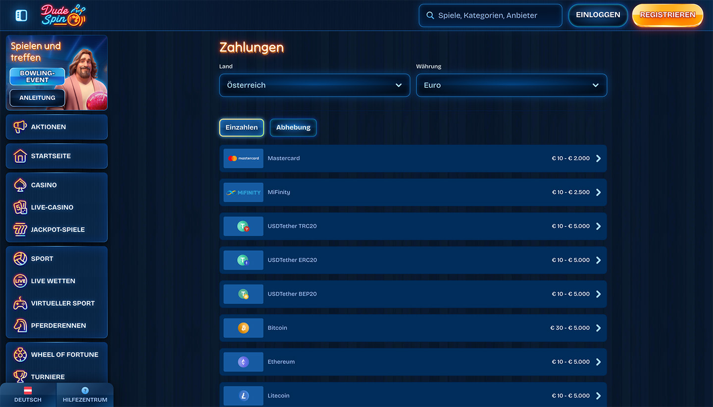 DudeSpin Payment Methods