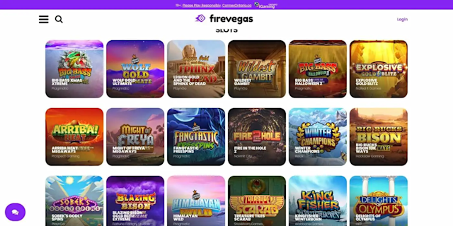 A showcase of the slots games at Firevegas