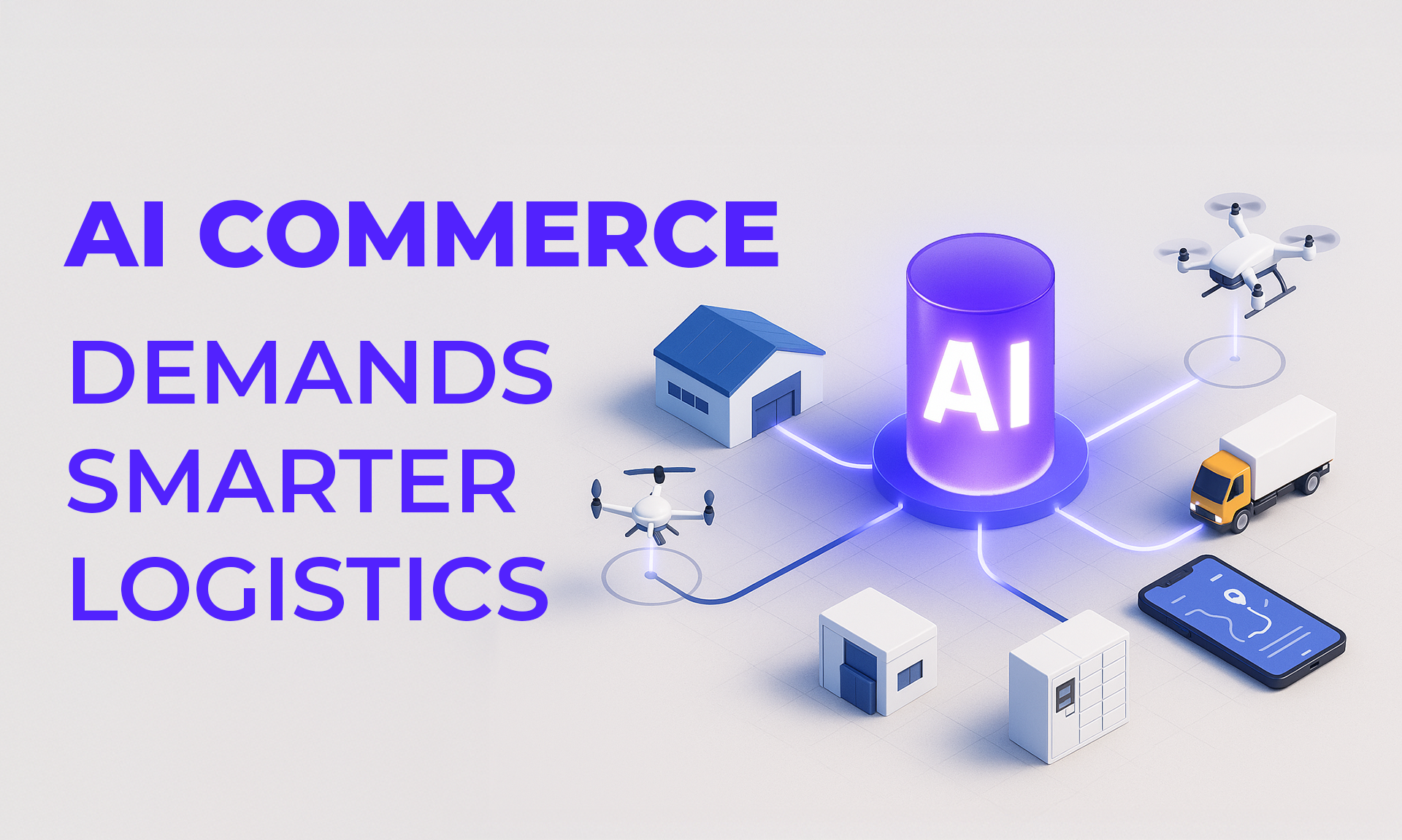 This is an illustrative image titled "AI COMMERCE DEMANDS SMARTER LOGISTICS". The text is written in a large, purple, sans-serif font on the left side of the image.
The visual centerpiece is a glowing purple cylinder labeled "AI," representing a central intelligence hub. This AI hub acts as the core of a logistics network, with lines radiating from its base to connect various elements of the e-commerce delivery process. These connected elements include:
A small warehouse or distribution center.
Two different types of delivery drones.
A white delivery truck with a yellow cab.
A bank of parcel lockers for pickup.
A smartphone displaying a package tracking screen.
In the context of the article, this image visually represents Parcel Perform's core vision: "AI. At the heart of every delivery". The central "AI" cylinder symbolizes the "AI Decision Intelligence" engine that powers and unifies the entire delivery ecosystem. The lines connecting to trucks, drones, warehouses, and tracking apps illustrate how this AI layer creates a synergistic, intelligent, and automated logistics operation —from providing accurate delivery estimates at checkout to managing the post-purchase journey and optimizing the physical delivery network.
Article Summary
The article argues that the rise of "AI Commerce"—where AI agents and systems increasingly influence or execute online purchases—is fundamentally changing e-commerce. In this new landscape, a business's operational excellence, particularly its delivery performance, must be "AI-visible" and demonstrably superior to be prioritized by these algorithms.
The text positions Parcel Perform as the "strategic AI logistics partner" necessary to thrive in this era. The company's vision is to place "AI. At the heart of every delivery". This is achieved through an integrated platform built on a foundation of high-quality, clean logistics data.
The platform's core is an "AI Decision Intelligence" layer that transforms data into actionable insights for teams. This engine powers a suite of tools that work together to create a seamless AI-driven delivery experience:
AI-Powered Checkout: Generates highly accurate Estimated Delivery Dates (EDDs) to reduce cart abandonment.
Intelligent Post-Purchase: Offers personalized, branded tracking and proactive notifications to reduce customer inquiries.
Streamlined Returns: Manages reverse logistics efficiently, which is a key signal of reliability to AI evaluators.
Optimized Logistics: Uses AI for carrier selection and cost audits to ensure operational agility and efficiency.
By implementing this "intelligent logistics automation" , businesses can build customer loyalty, lower operational costs, and achieve sustainable, "AI-powered e-commerce growth". The article concludes by emphasizing that choosing the right technology partner is a critical strategic decision for any business aiming to develop a "future-proof logistics strategy" and succeed in the age of AI Commerce.