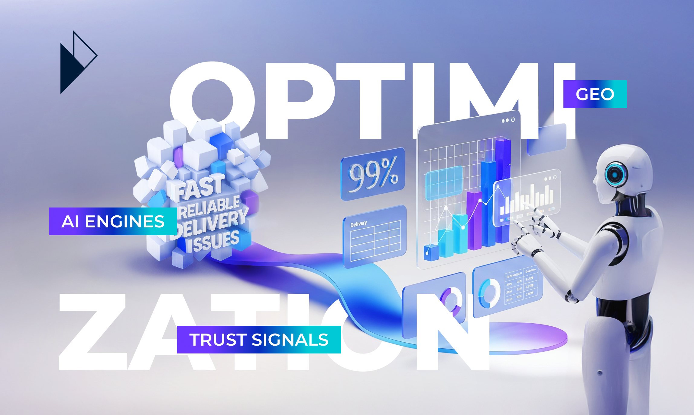 Image Description: A humanoid robot analyzes performance data on a digital interface focused on "OPTIMIZATION" and "GEO" (Generative Engine Optimization). This visualizes the article's argument for using structured data to create the "Trust Signals" that AI engines reward.

Article Summary: This article introduces Generative Engine Optimization (GEO), the new discipline for achieving "AI Visibility." It explains that AI engines prioritize verifiable data over keywords. To succeed, businesses must transform their live delivery data into "Trust Signals," proving their reliability to risk-averse AI agents and becoming the engine's preferred choice.