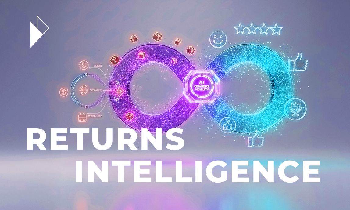 Accessible Image Meta Description and Summary
A futuristic infinity loop shows how "AI Commerce Visibility" transforms returns into trust. The purple left loop represents the returns process (boxes, exchange), and the blue right loop represents customer trust (stars, thumbs up), showing how returns intelligence turns a cost center into a strategic asset.

Article Summary: This article argues that reverse logistics has evolved from a private cost center into a public "Trust Signal" for AI Commerce. AI shopping agents now algorithmically rank brands by parsing machine-readable returns data (cost, speed, convenience). To compete, brands must use a unified data platform to create a transparent, verifiable "Returns Experience" that builds trust and wins AI recommendations.
