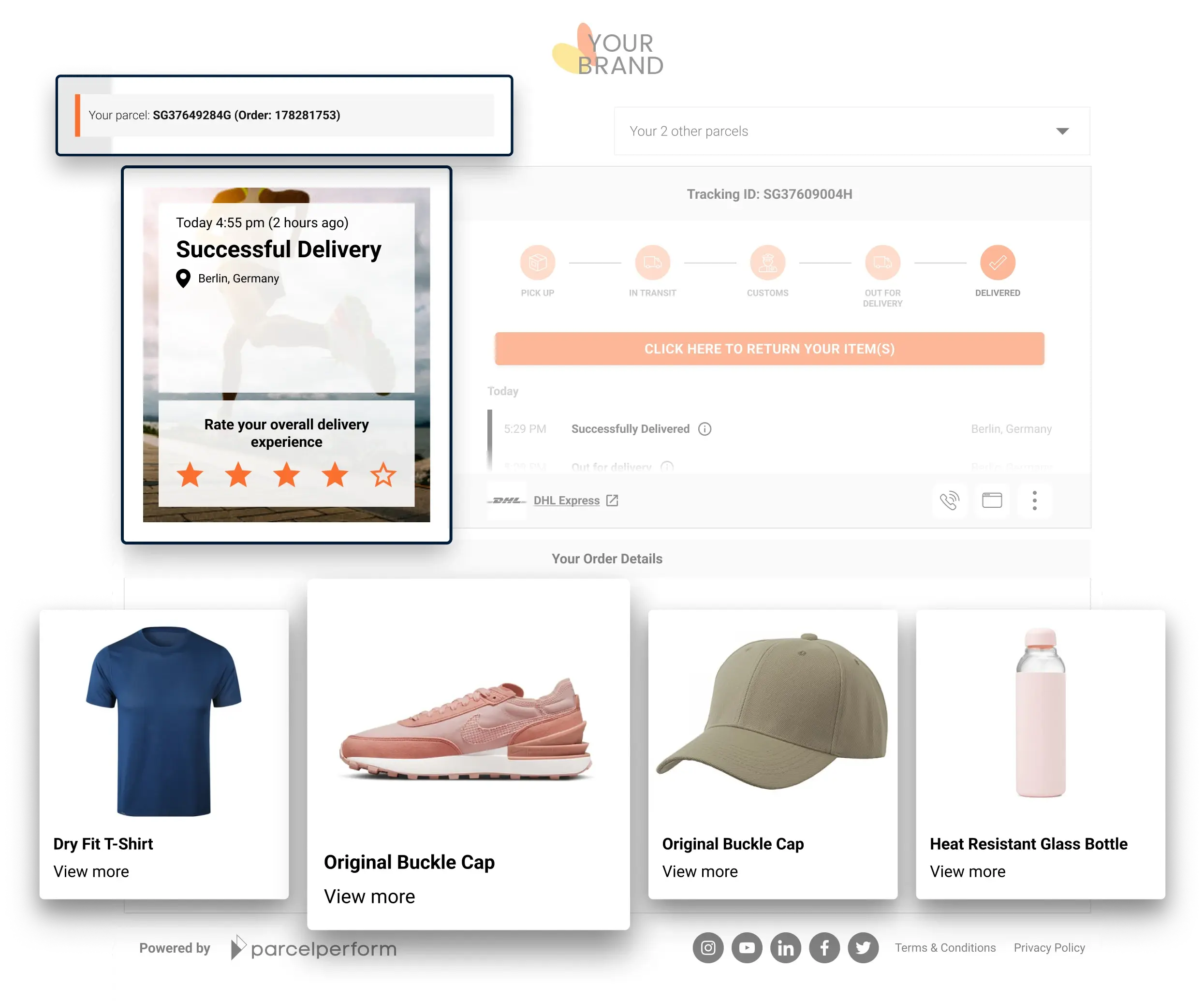 Using brand visuals and images of ordered items keeps customers engaged and excited about their orders