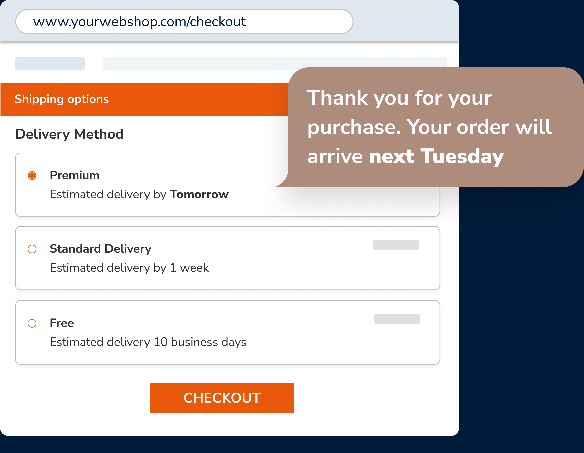Parcel Perform platform showing three shipping options - Premium, Standard Delivery, and Free.