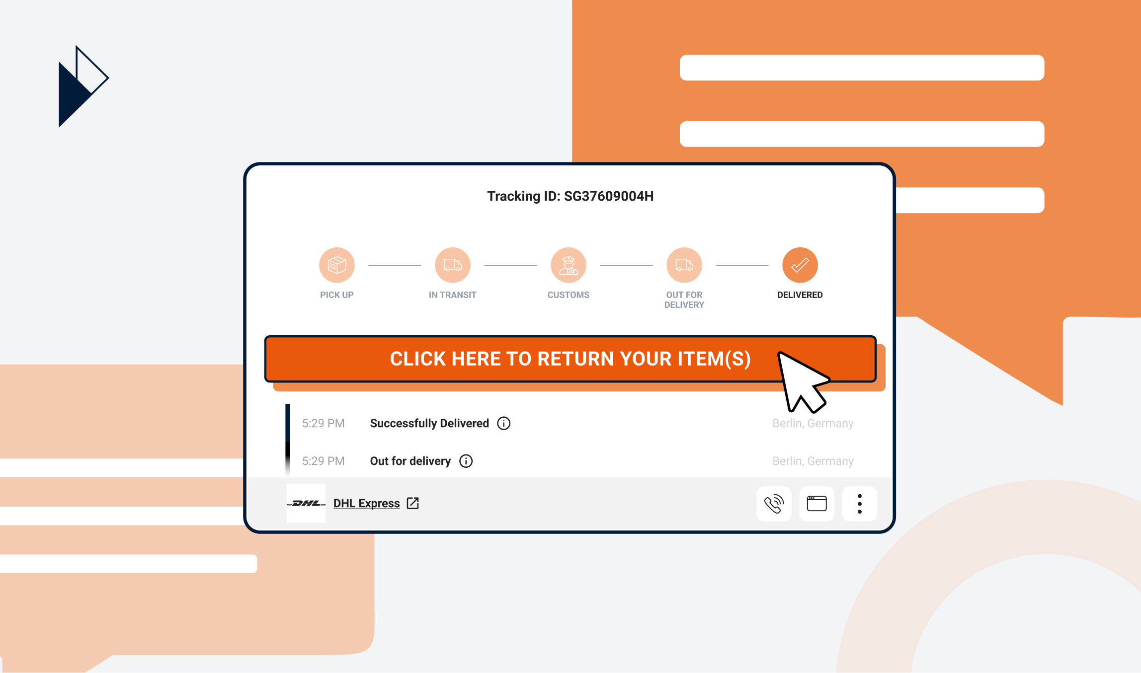 Parcel Perform's digital returns solution enables e-commerce businesses to streamline, automate, and manage returns. It makes the returns process simple and easy for internal logistics and customer service teams, and customers. The abstract image shows a screenshot of the transition of our premium tracking page from delivery tracking to returns tracking. 