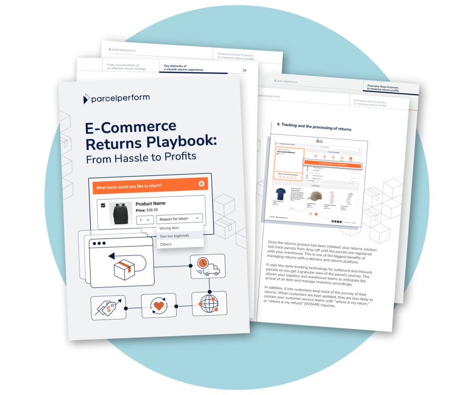 Parcel Perform's E-commerce Returns Playbook cover with page previews