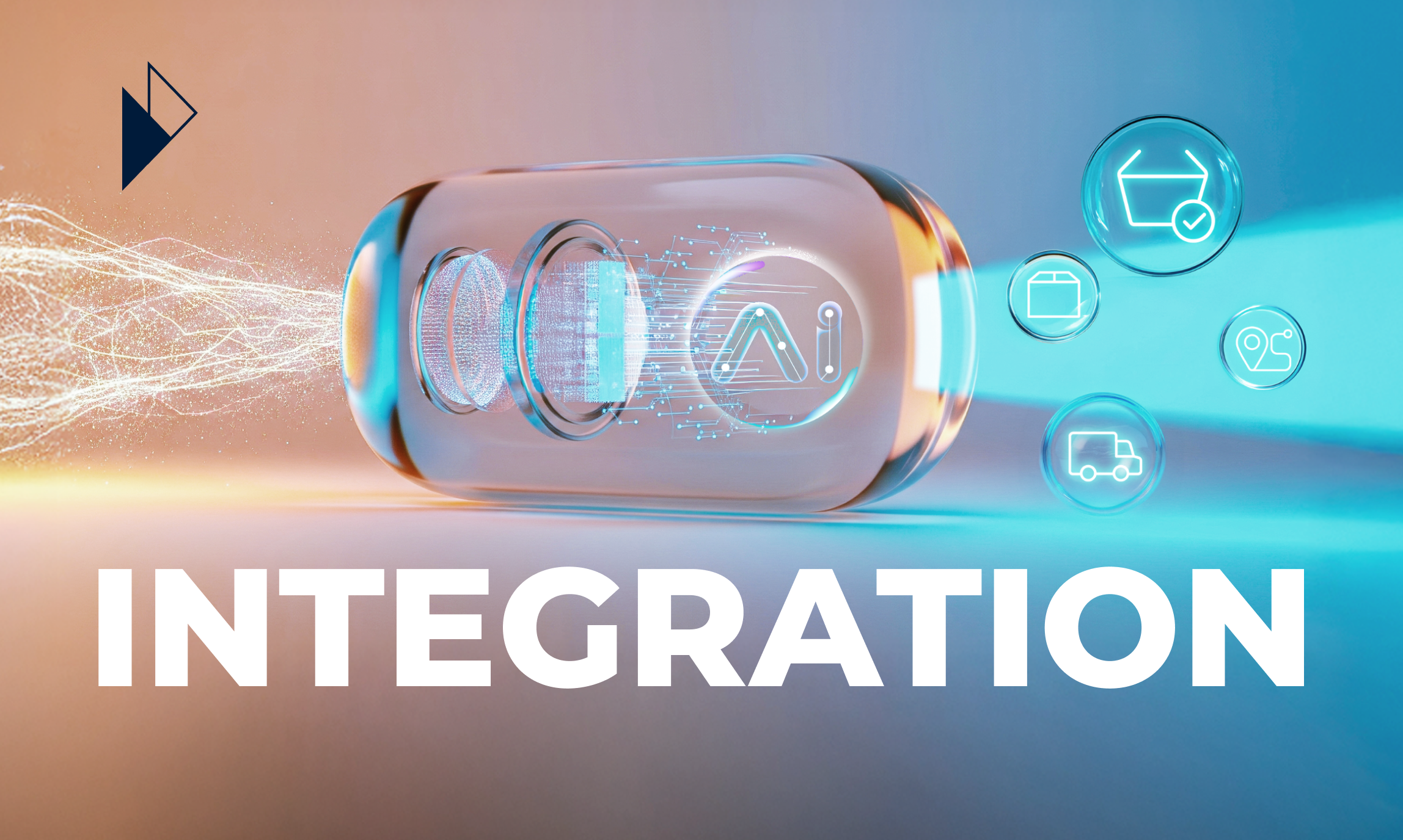 A futuristic image with the word "INTEGRATION." A transparent capsule containing an AI logo processes chaotic data streams from one side and outputs clean e-commerce icons (basket, truck, location pin) on the other. This visual represents the article's theme of a unified platform using AI to transform fragmented data into a seamless system—the foundation for the "Trust Signal Flywheel" strategy.

Article Summary: The article introduces the "Trust Signal Flywheel," a model for winning in AI Commerce. It argues that using separate "point solutions" creates data silos and a disconnected customer experience. A true competitive advantage comes from a unified platform that integrates checkout, logistics, post-purchase, and returns into a self-reinforcing cycle, building compounding trust and loyalty.