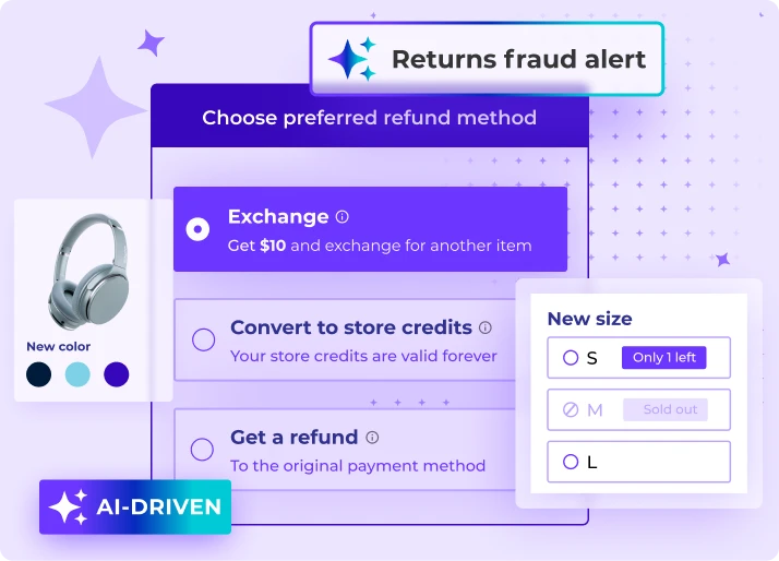 Let customers choose their preferred refund method with flexible refund alternatives and ai-driven returns fraud alerts