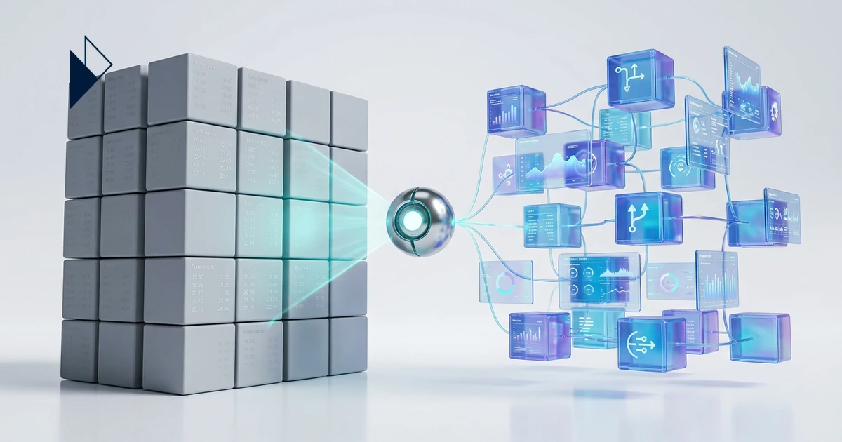 Gray cubes transform to blue data cubes, for AI Carrier Selection: Routing on Live Performance Data — Read on for t.