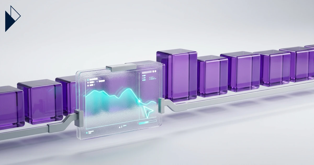 Predict Ecommerce Demand Drops with AI Seasonality Trends via a cyan graph over a row of purple glass blocks.