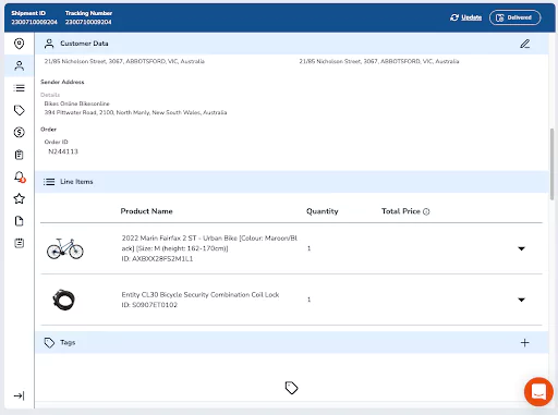Bikes Online’s customer service teams use order history to answer inquiries about bulky items that might be delivered separately