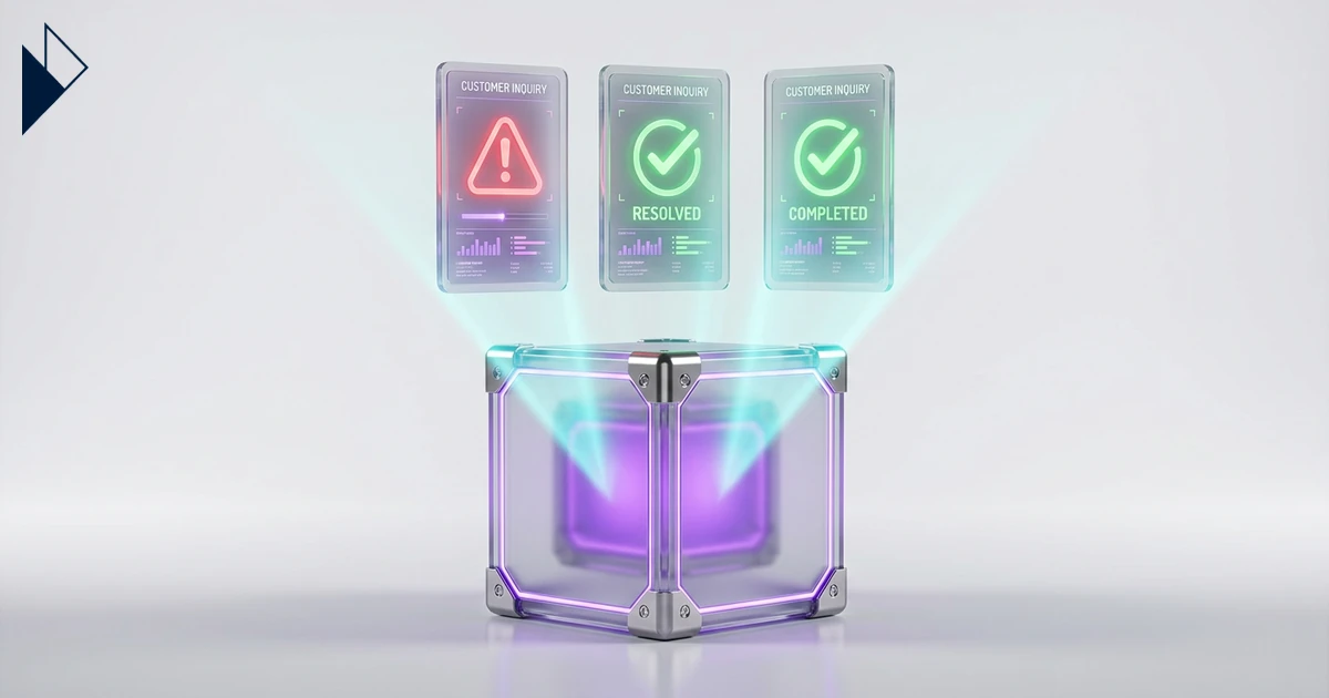 Three red and green status panels hover over a purple cube, Ecommerce Post-Purchase: Why 3 WISMO Tickets = 3 Lost Orders.