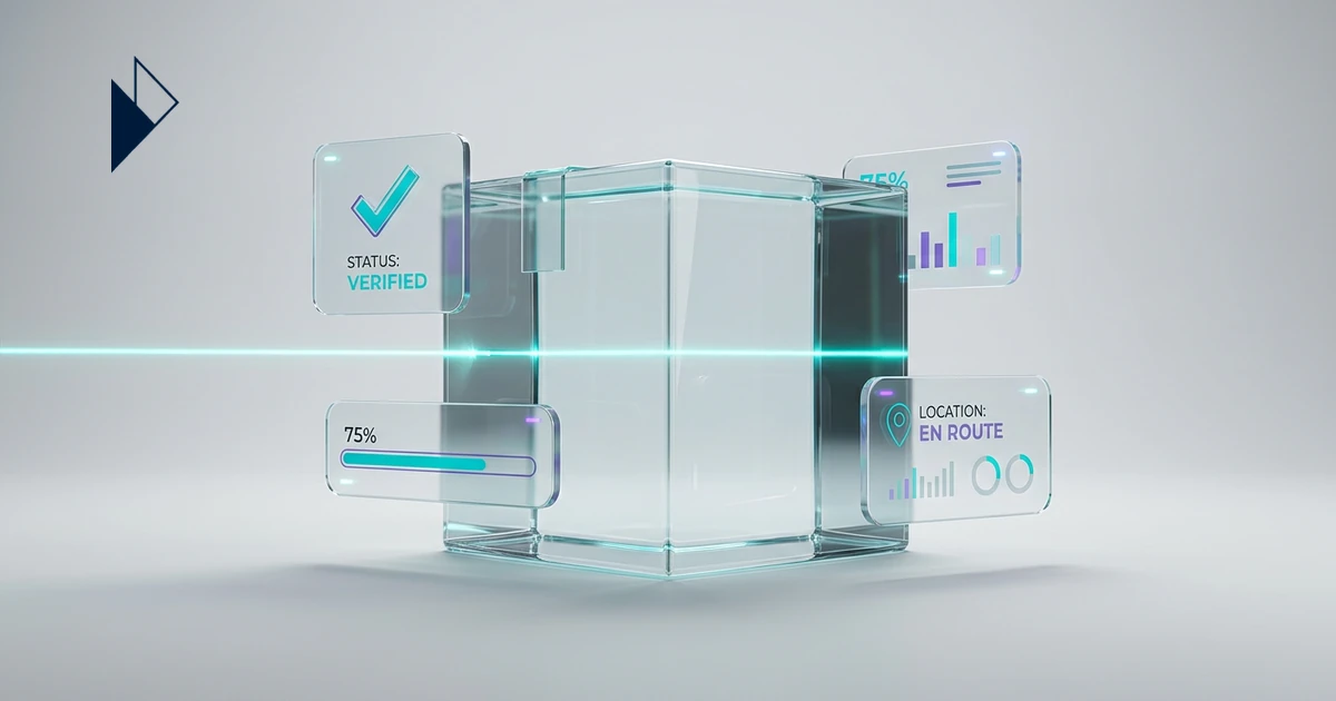 Glass cube with cyan holographic status panels for How to Reduce WISMO Queries by 70% | E-commerce Playbook.