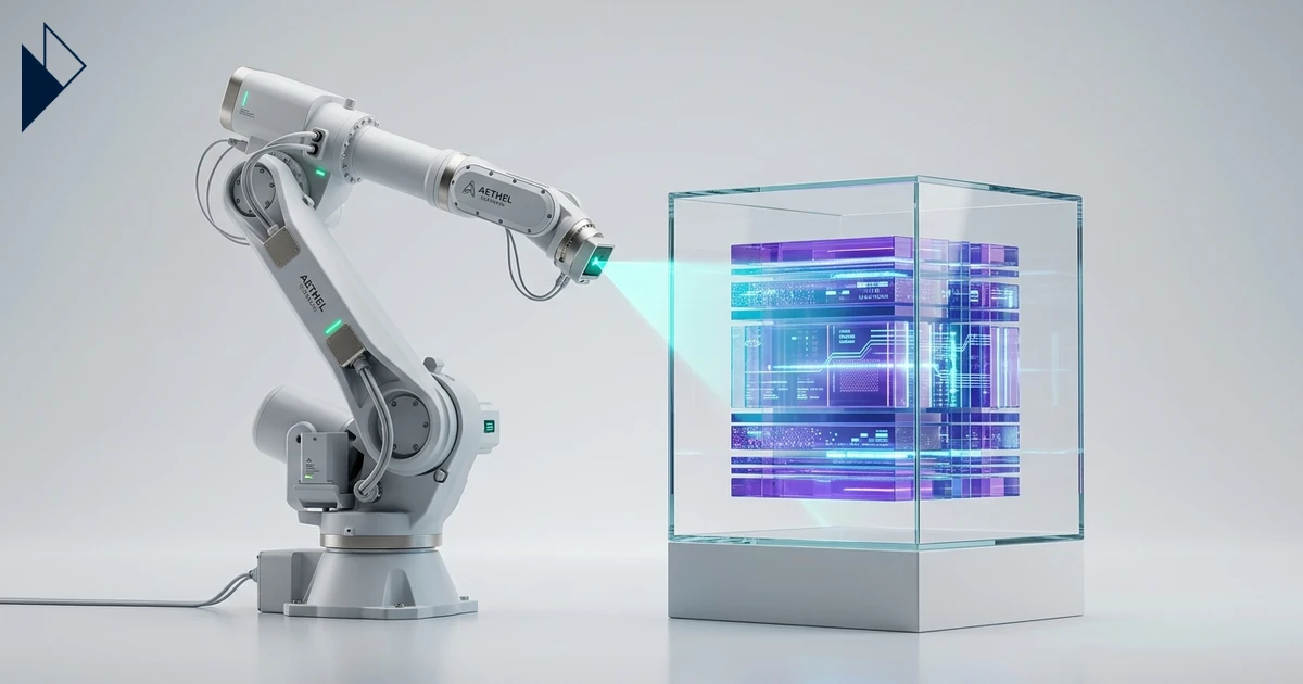 Abstract representation of AI commerce visibility prioritizing server-side operational data over client-side JavaScript.