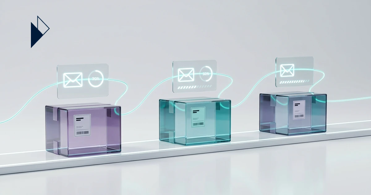Neon lines link three glass boxes for Post-Purchase Email Flows That Drive Repeat Purchases — Read on for th.
