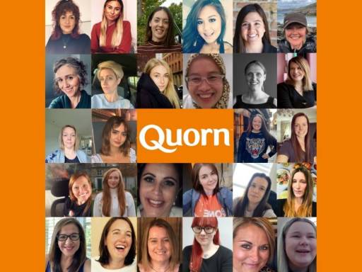 Several woman smiling and the Quorn logo.