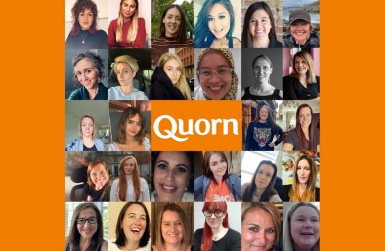 Several woman smiling and the Quorn logo.