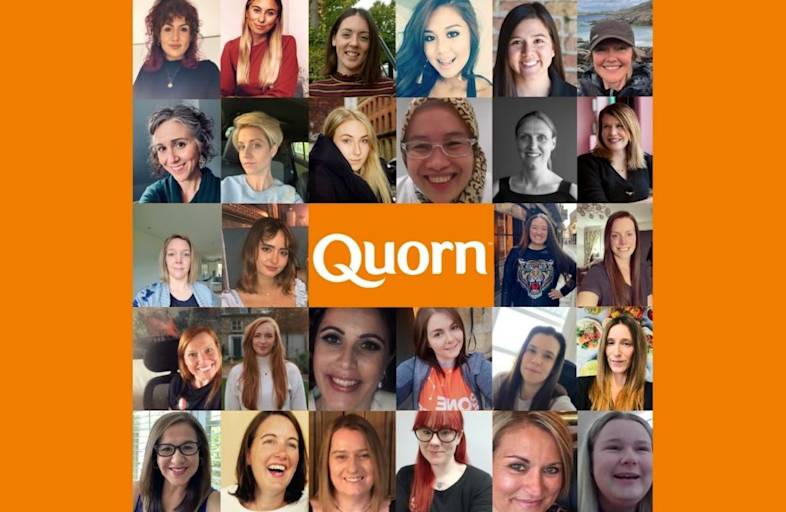 Several woman smiling and the Quorn logo.