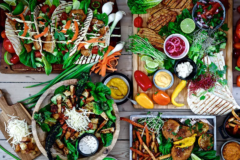 Several Quorn dishes that are displayed on a table.