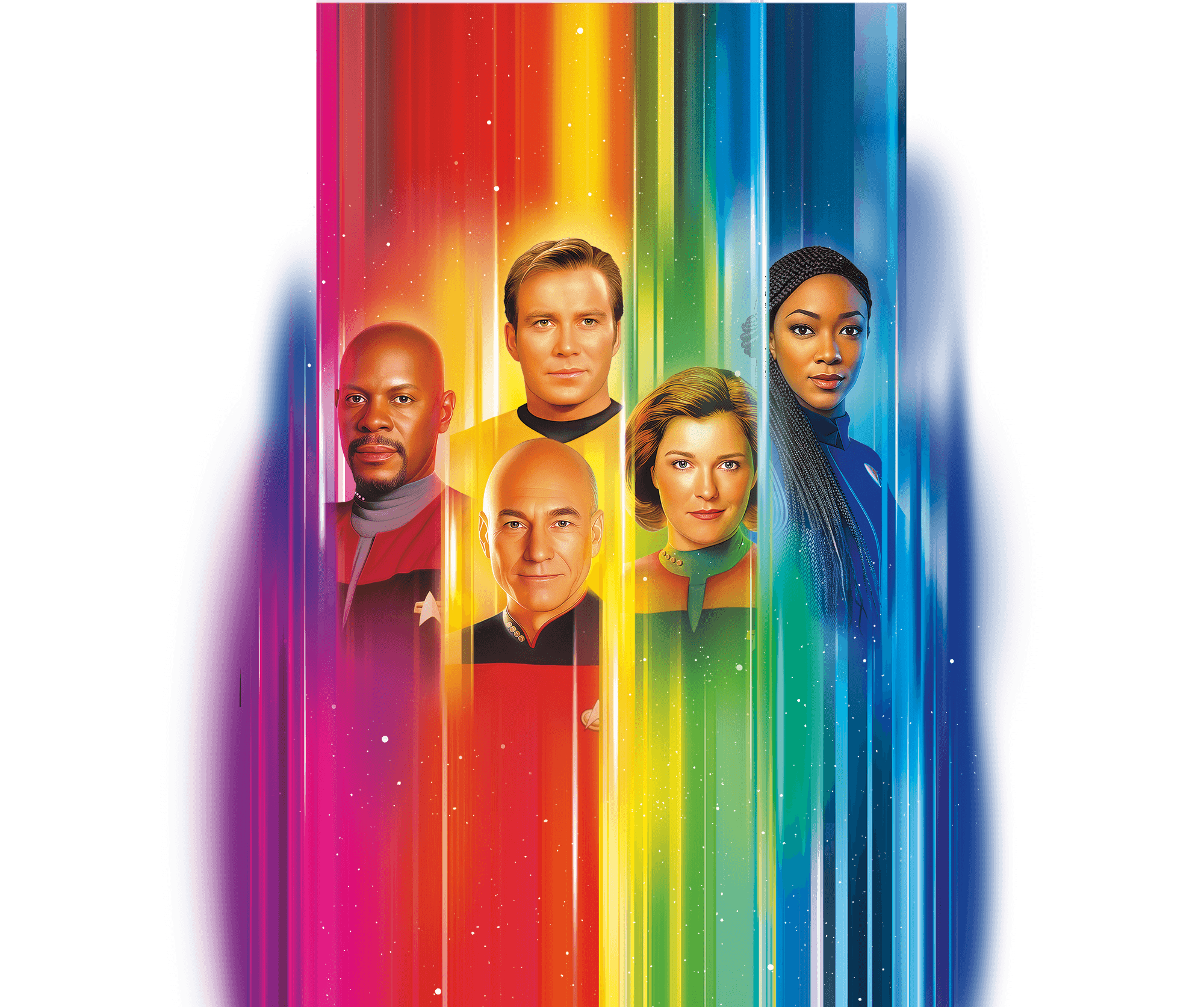 Illustration officielle des capitaines de Star Trek réunis pour l’extension Magic